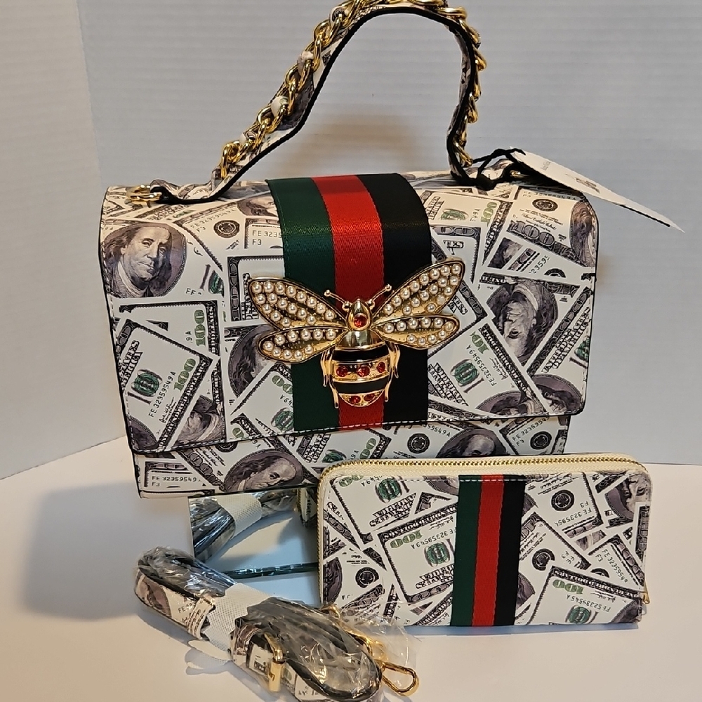 Designer-Inspired Black and Green Women's Bag Set